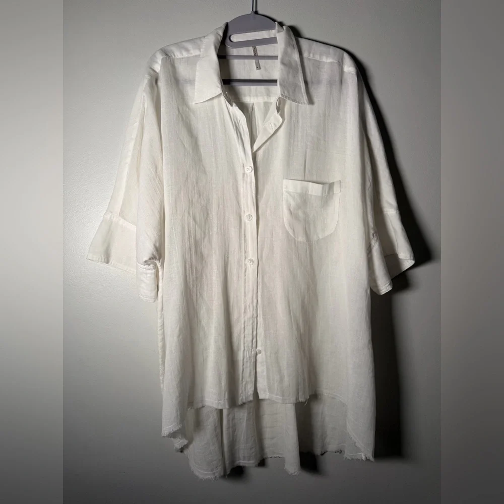 Free People The Best of Me White Gauzy Button-Down Shirt